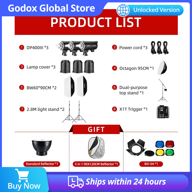 Photography Lighting Kit Godox - 1200W Godox DP400III DP400III-V 3x400Ws éclairage